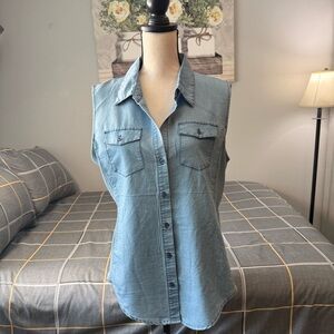 ♥️Cavalini NWOT Blue Buttoned Fitted Notched Collar Top Size LARGE